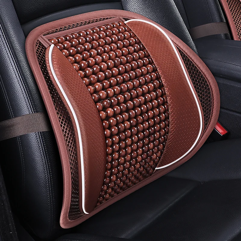 Office Chair Back Support, Car Seat, Wooden Beads, Mesh, Lumbar Support Cushion, Back Support Cushion  Dark Brown