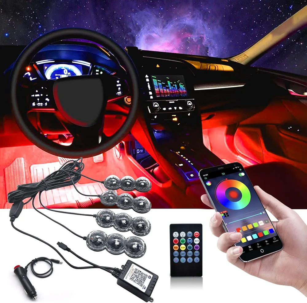 Car LED Foot Ambient Lights Atmosphere Decorative Star Lamp Colorful RGB Auto Interior Light With Cigarette APP/Remote Control