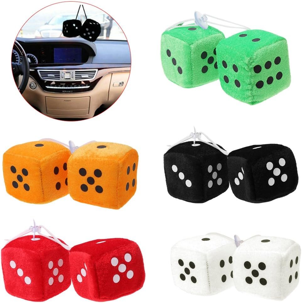 Multicolor Plush Velvet Dice Pendant | Soft Hanging Car Mirror Decoration