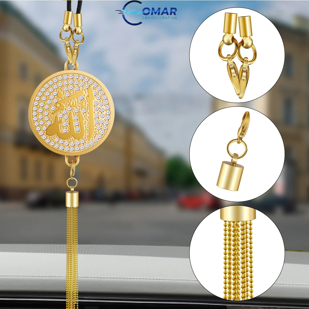 New Diamond Metal Car Badge – Rearview Mirror Pendant Arabic Muslim Islamic “Allah” Emblem