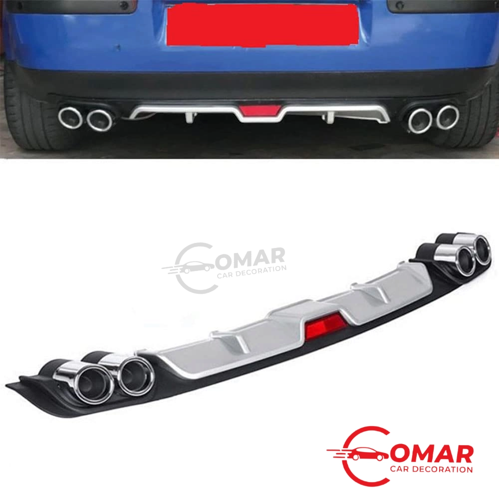 Universal Car Rear Bumper Lip Diffuser Spoiler 4 Holes Exhaust Pipe Decoration (Silver, 50 Inch)