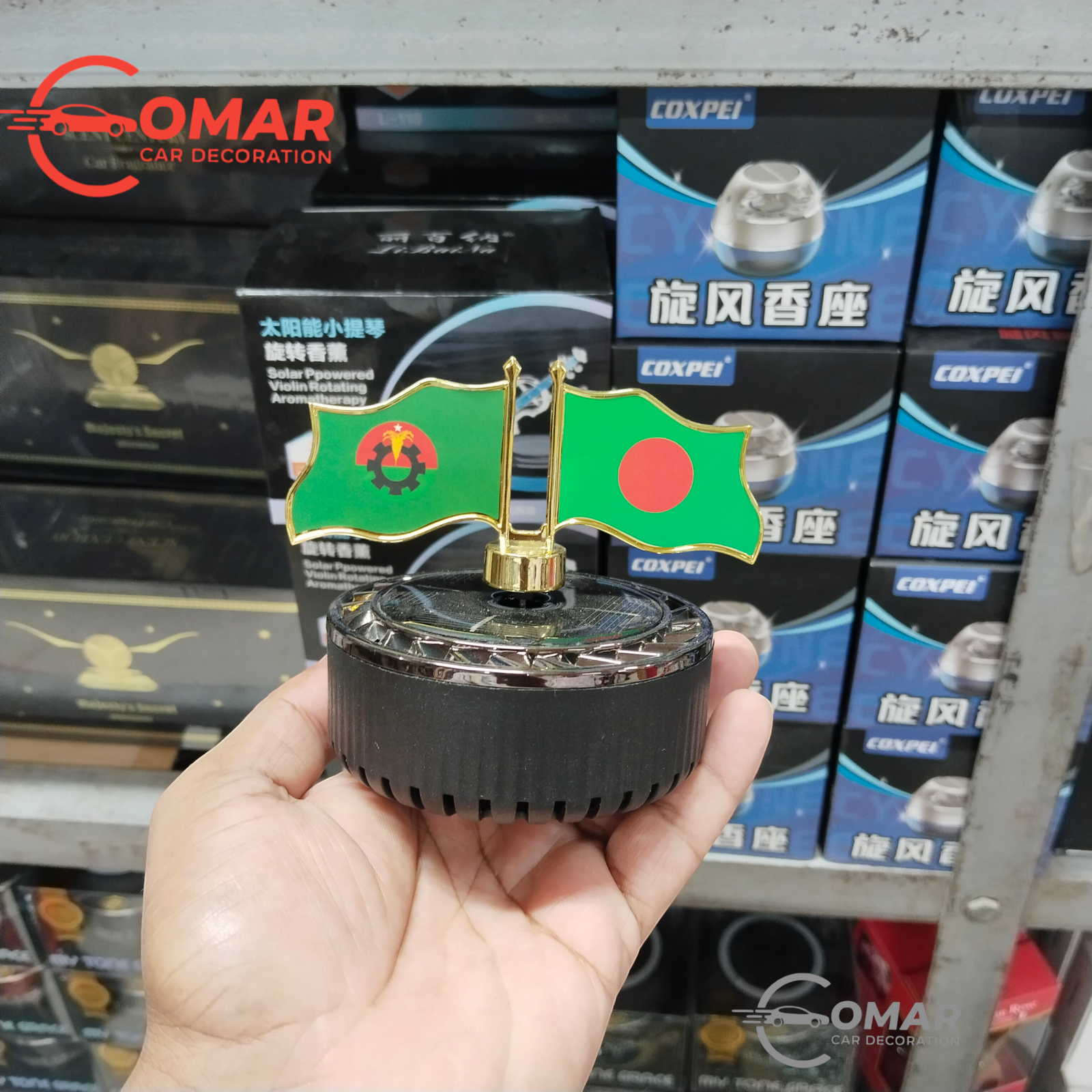 Solar Rotating Dual Flag Car Perfume & Decoration